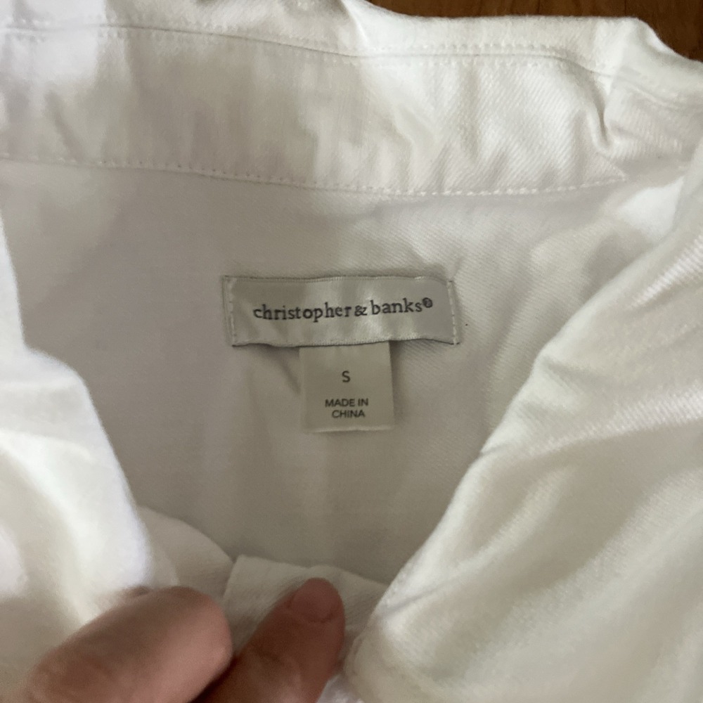 Christopher & Banks Small White Denim Trucker Jacket Cropped Minimalist Western - Picture 4 of 6